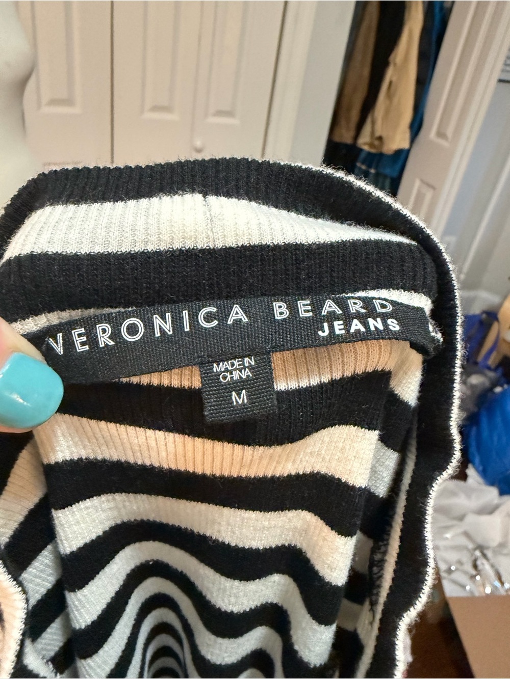 Veronica Beard Jeans Dawson Tee White/Black Size Medium - Picture 3 of 5